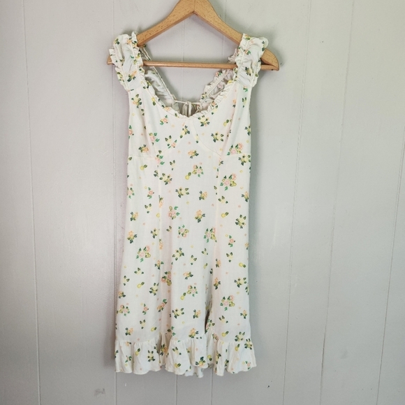 Free People Like A Lady printed mini dress button tie closure ruffle flounce S - Picture 2 of 14
